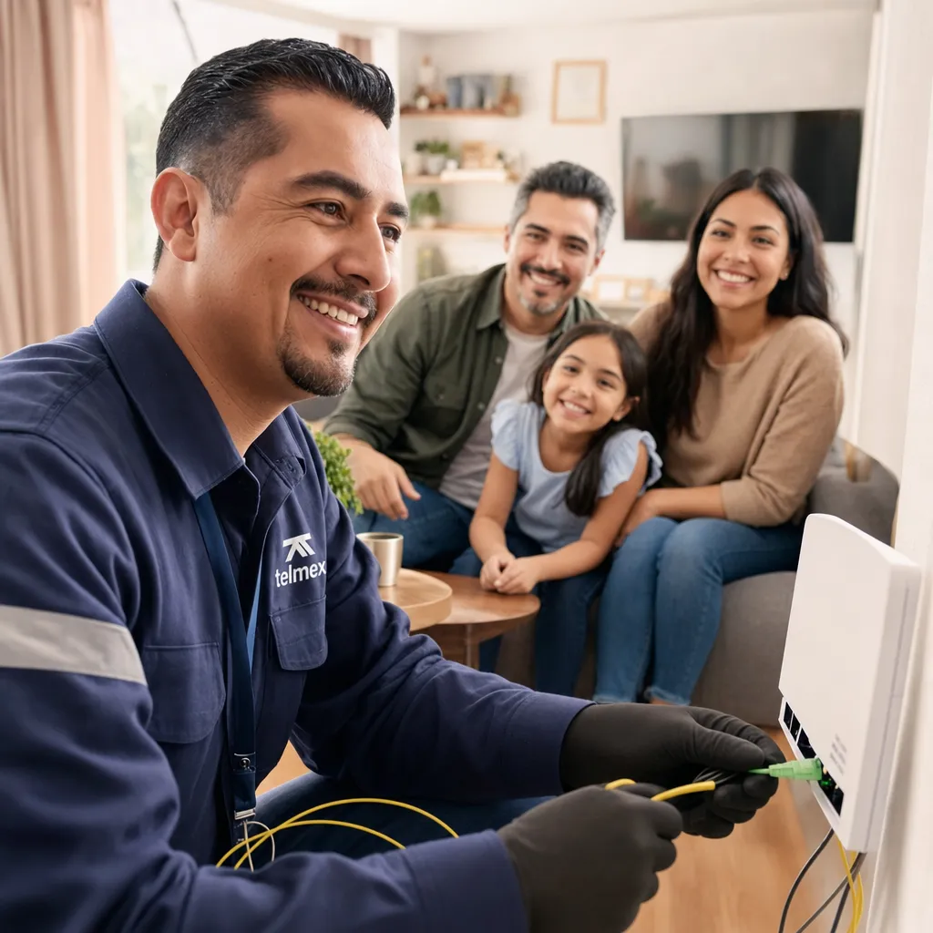 Técnico mexicano instalando internet de fibra óptica