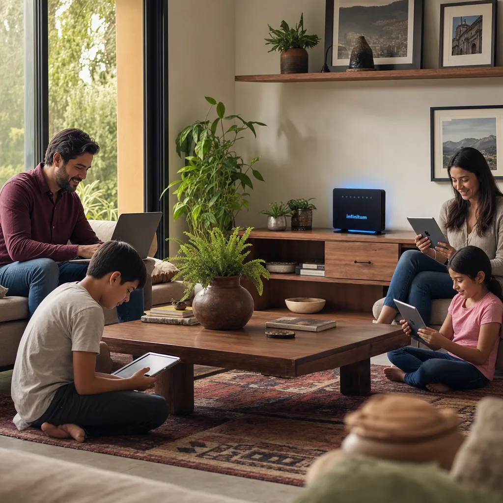 Familia mexicana usando internet en casa